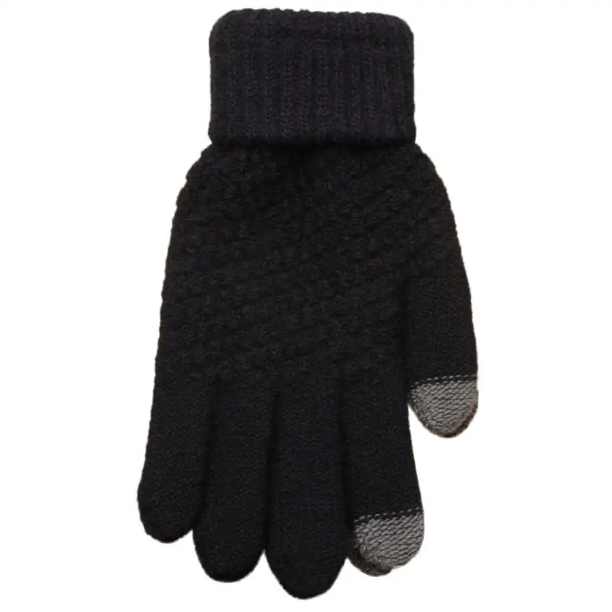 Вязаные шерстяные мужские женские зимние теплые варежки перчатки - Цвет: A