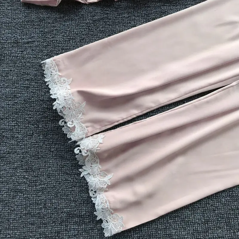 Женские Плюс Размеры летом искусственного шелка 5 шт пижамы набор крючком с цветочной кружевой аппликацией пеньюар с кружевной отделкой