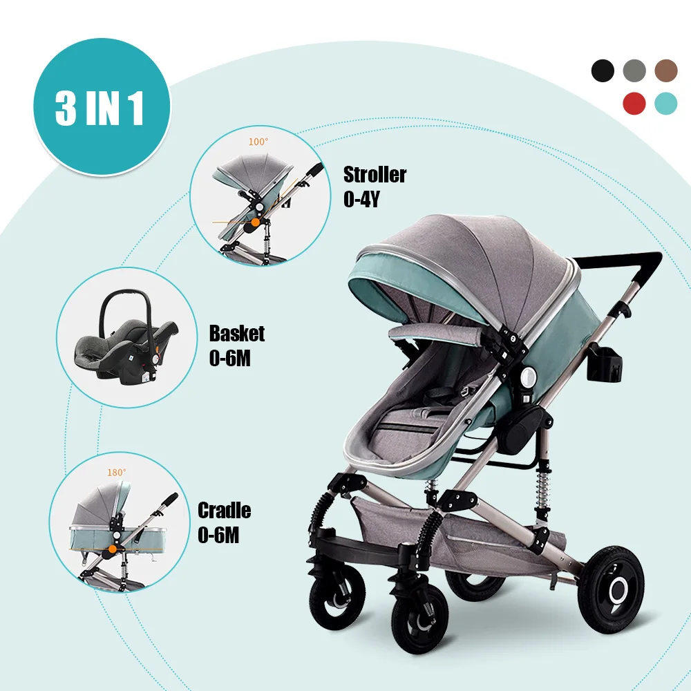  3 in 1 Baby Stroller Bassinet Car Safety Seat Foldable Carriage Pushchair Lying Sleeping Basket Hig