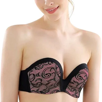 

Woman Seamless Bra Sexy A Shoulder Seamless Car Half Cup Invisible Push Up Bra Female Underwear bralette 2 Colos