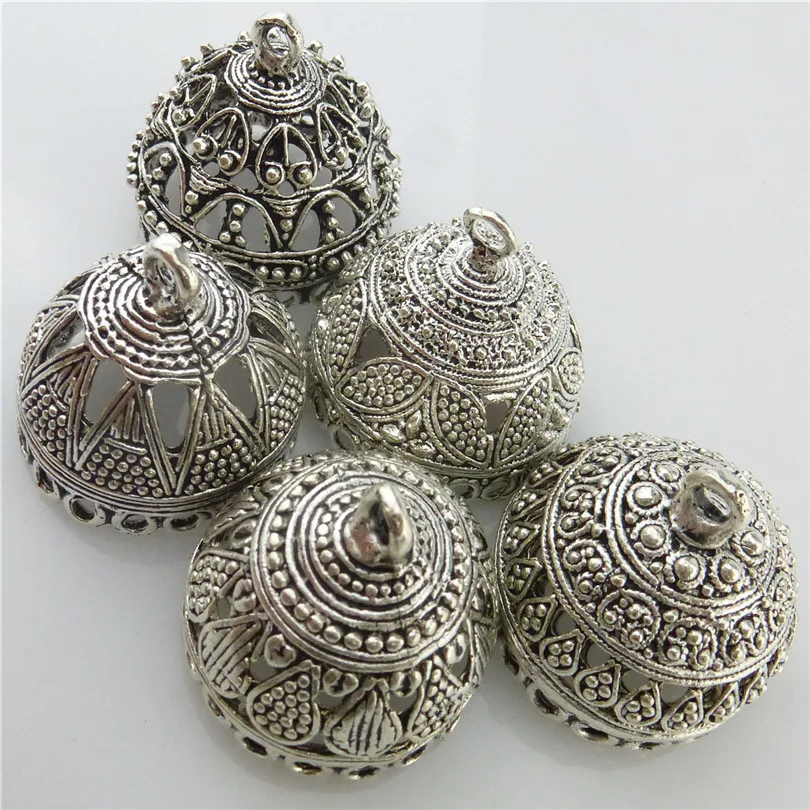 

19077 Vintage Silver 5X Mix Antique Heart Triangle Carve Filigree Pendant For Tassel Earring