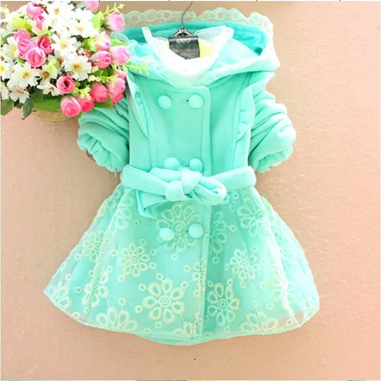 Модная осенняя куртка для маленьких девочек пальто толстая кружевная с бантом