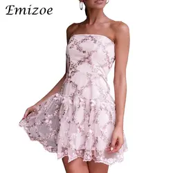 Emizoe мягкий бюстгальтер с открытыми плечами Женская летняя обувь платье цветочный принт с короткими пляжное платье элегантные вечерние
