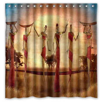 

New Eco-friendly Polyester African Woman Bathroom Curtains High Quality Washable Bath Decor Shower Curtain