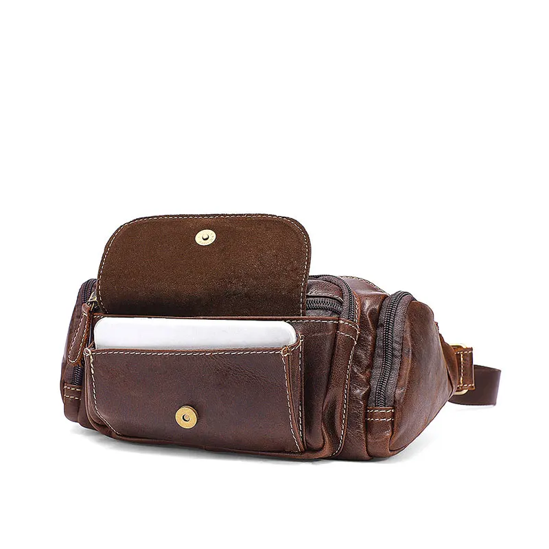 Genuine Leather Men Waist Bags Brand Large Capacity Outdoor Waist Baotou Layer Leather Man Pockets Messenger Bag C8355