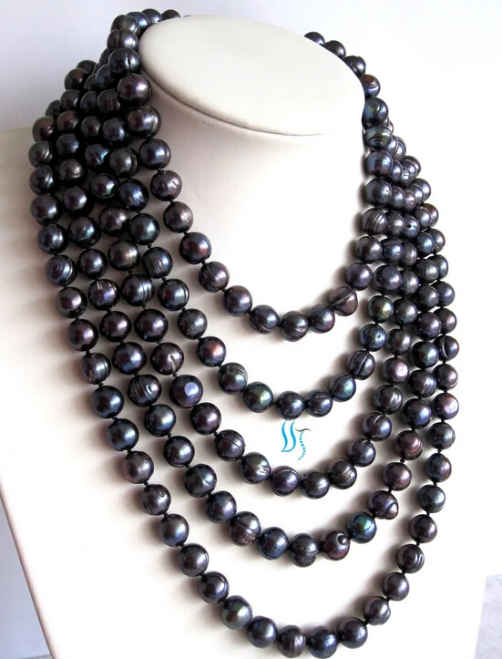 

Jew2366 100" 10-12mm Peacock Blue Freshwater Pearl Strand Necklace