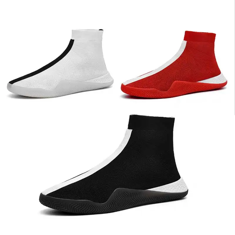 

Sports Shoes Men's Spring New Knitted Air-permeable Sports Shoes Socks Comfortable Women's Thick-soled High-top Running Shoes
