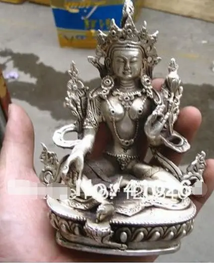 

Elegant oblation Hight 15CM Green Tara Buddha silver statue++++Free Shipping