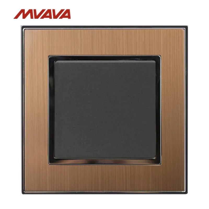

MVAVA 1 Gang 1/2 Way light Control Light Switch EU/UK Standard Electrical Wall Push Button Gold Satin Metal Panel Free Shipping