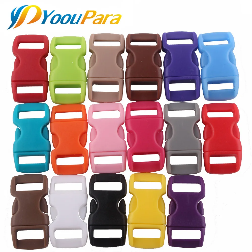 

Plastic Buckle 50Ps 3/8" Mix Color Contoured Side Release Curved Clasp Buckles for Straps Webbing Survival Paracord Bracelets