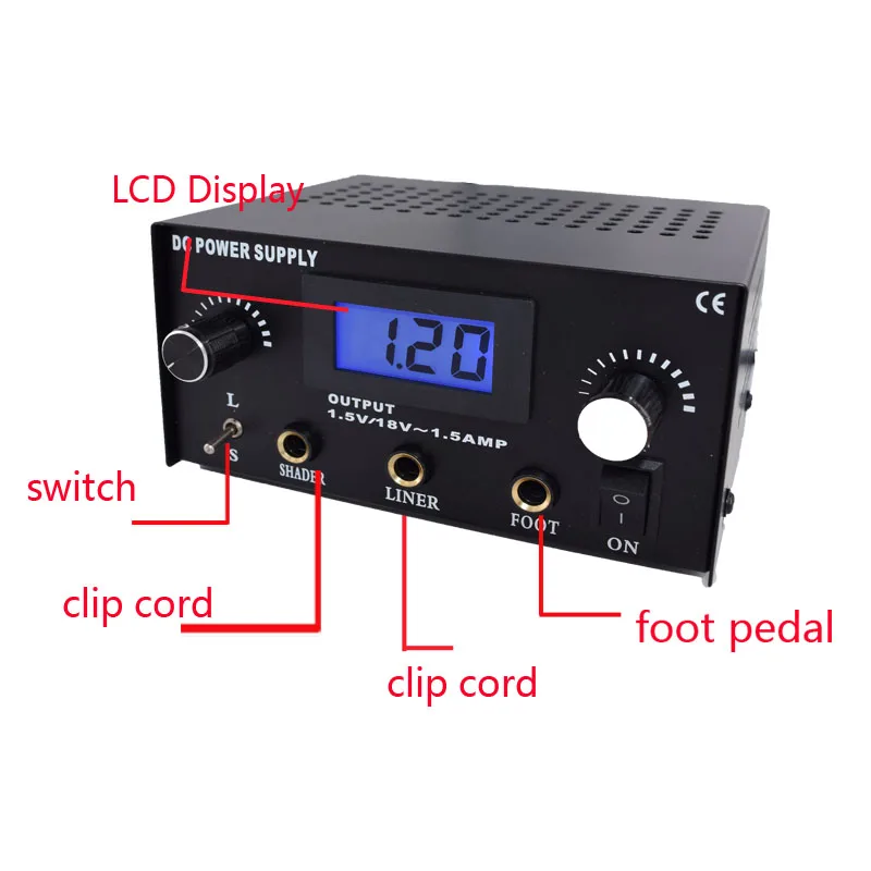 Lcd Двойной источник питания для тату с педалью для татуировки, зажим для тату, шнур для набора питания, комплект поставки PCFS09