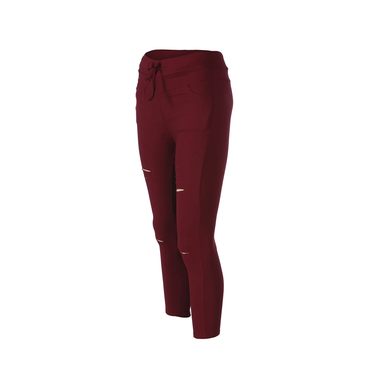Женский обтягивающий джинсовый Бандаж с дырками на коленях, одноцветные модные штаны с высокой талией, Стрейчевые узкие брюки-карандаш
