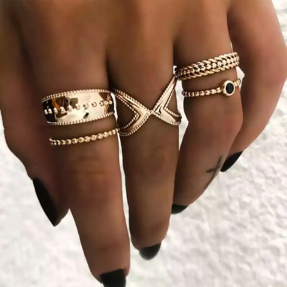 

GEREIT 6Pcs/lot Boho Gold Color Ring Set For Women Waterdrop Crystal CZ Knuckle Midi Finger Rings Jewelry Bague Homme Wholesale