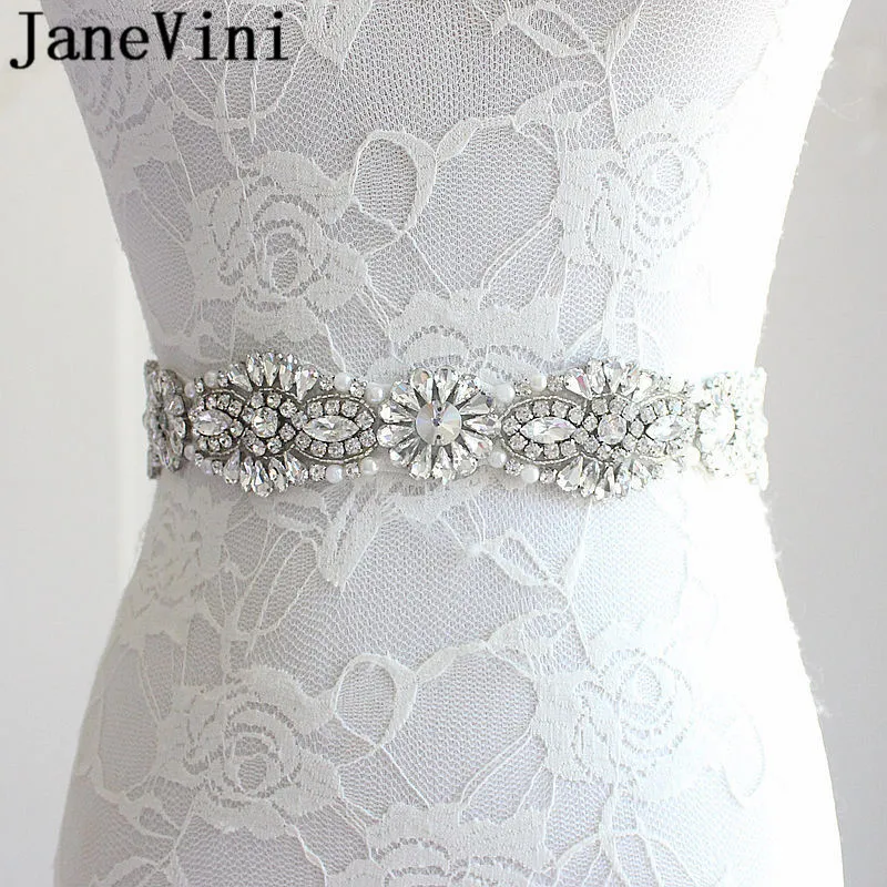 JaneVini 2018 Bling Diament Wedding Belts with Stones