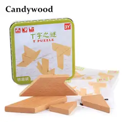 Candywood новый железный ящик деревянный пазл T головоломки ребенка раннего обучения форма образования монтессори игрушка для детей подарок