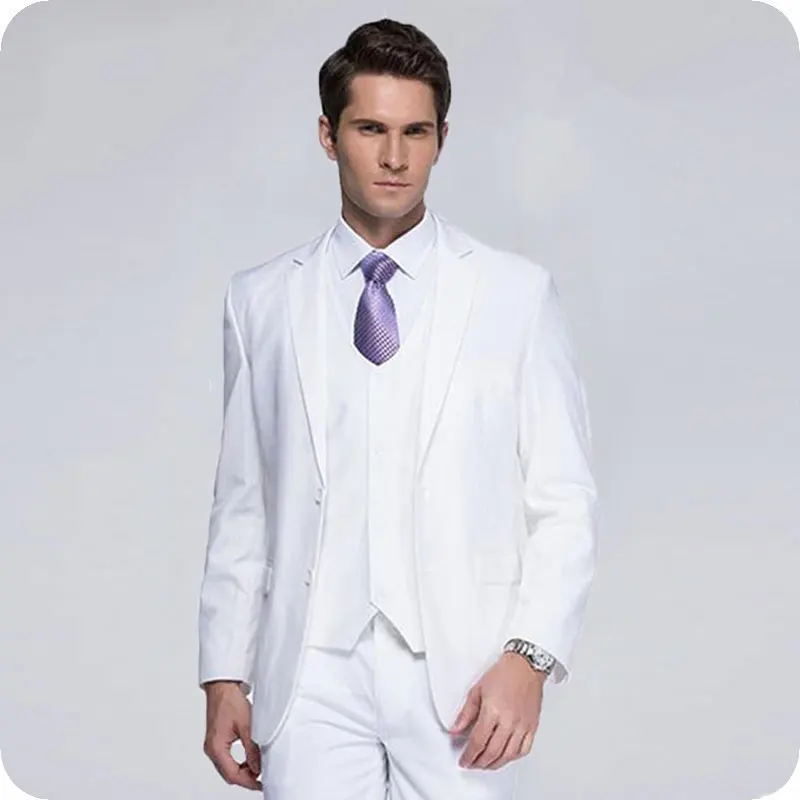 Custom Made White Men Classic Business Suits Wedding Notched Lapel Man Blazer Groom Tuxedo 3Piece Costume Homme Terno Masculino
