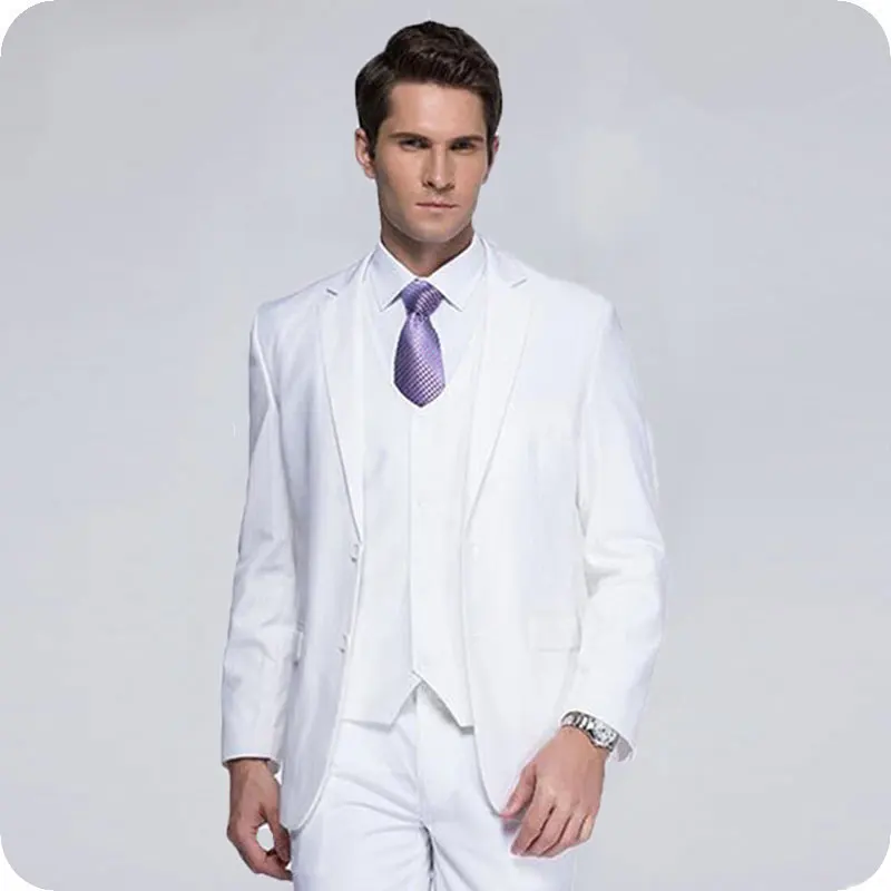 

Custom Made White Men Classic Business Suits Wedding Notched Lapel Man Blazer Groom Tuxedo 3Piece Costume Homme Terno Masculino