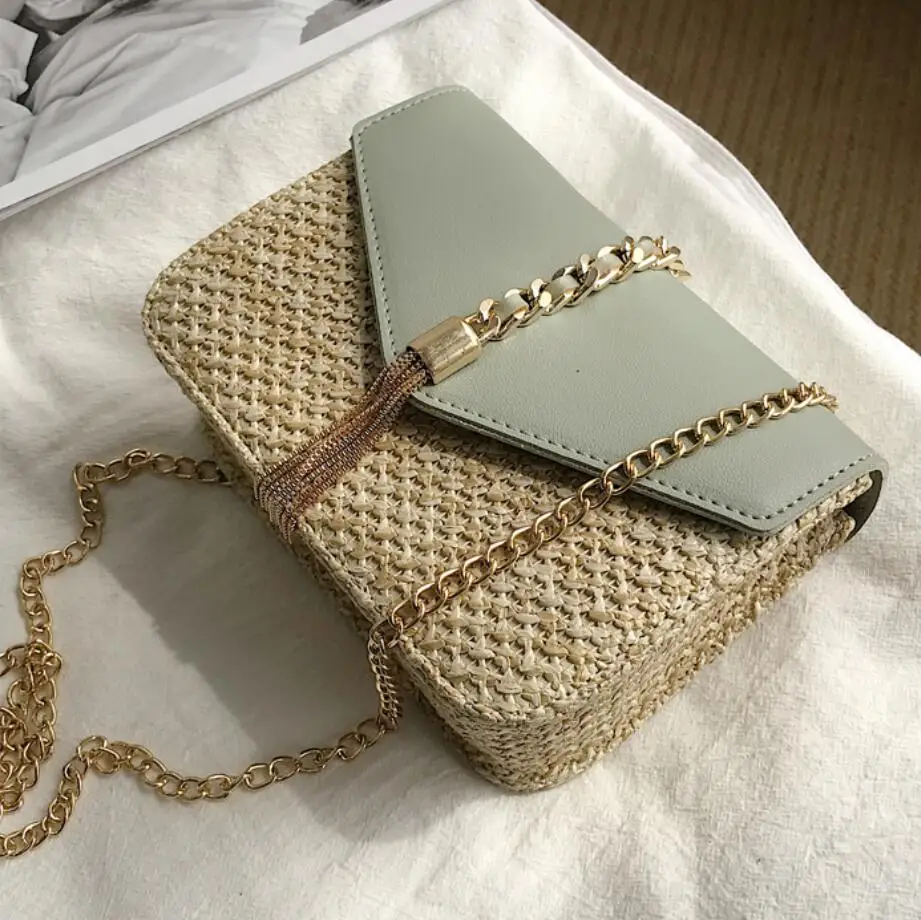 

Straw Square bag 2019 Summer Fashion New High quality PU Leather Women's Designer Handbag Tassel Chain Shoulder Messenger Bags