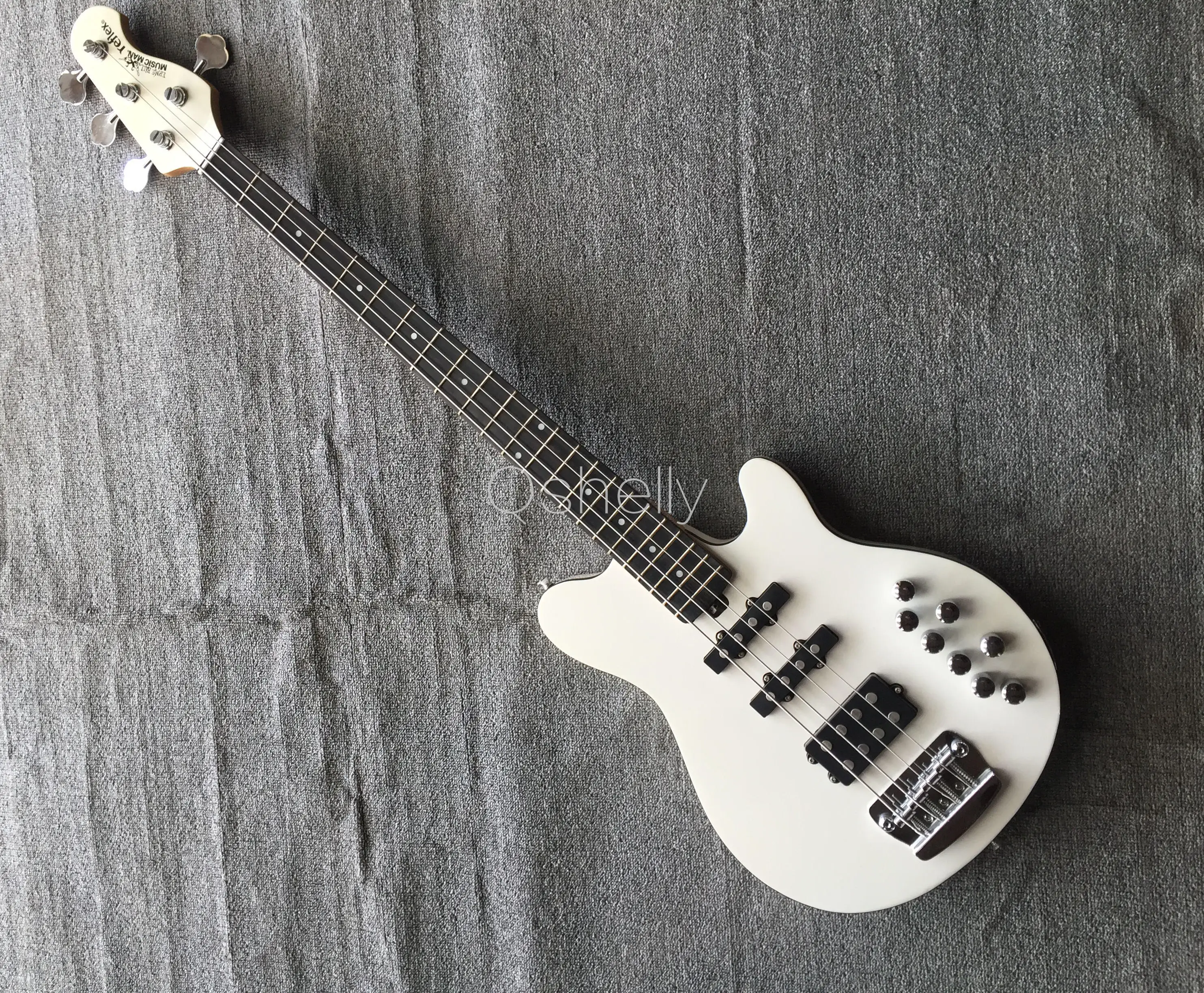 

top quality QShelly custom white Ernie Ball 4 strings MC black jazz pickups reflex electric bass guitar musical instruments shop
