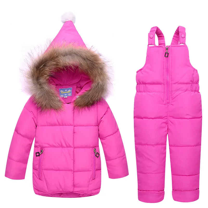 BibiCola для девочек пуховик Детские теплые зимний костюм для малышей, верхняя одежда + комбинезон комплект одежды Детское хлопковое вечернее