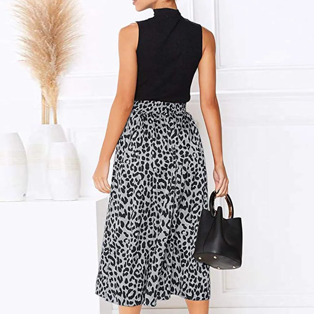 Леопардовая расцветка, шнурок, высокая талия, бохо, макси юбки, женские летние повседневные свободные пляжные юбки с большим подолом, Дамская длинная юбка Faldas