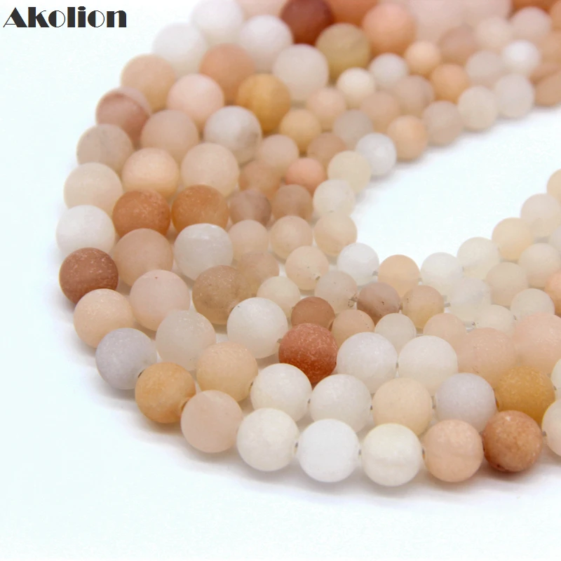 Akolion Matte Peach Aventurine Round Beads Natural White Stone Loose DIY Jewelry Making Bead Supplies Mala | Украшения и