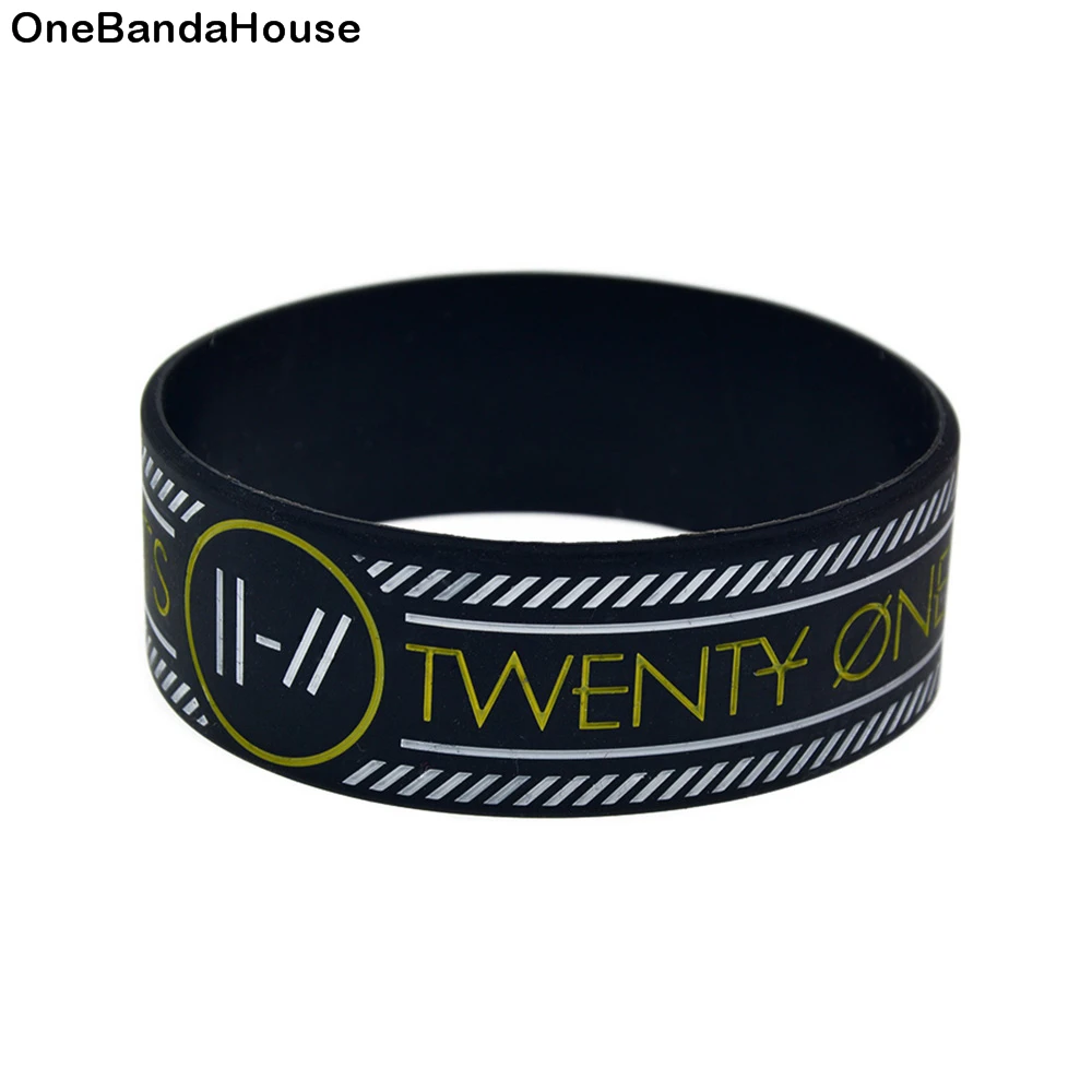 

OneBandaHouse 1PC Rock Band Twenty One Pilots Silicone Rubber Wristband 1 Inch Wide Bracelet White Line Logo