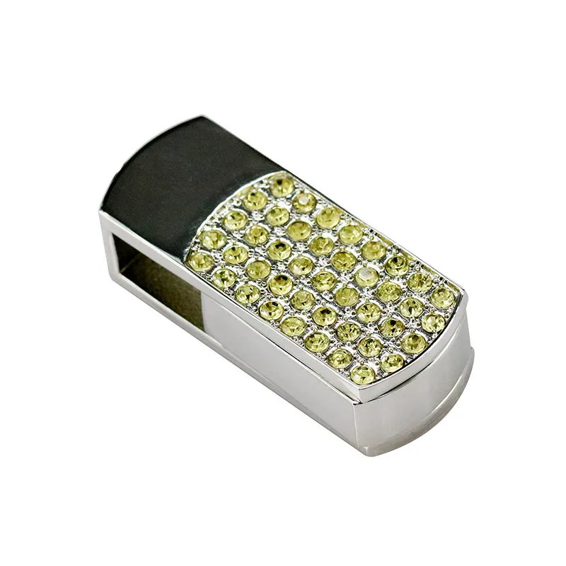 Металлическая ручка с кристаллами, полный Алмазный поворотный брелок, флеш-диск USB 2,0, 8 ГБ, 16 ГБ, 32 ГБ, 64 ГБ, флеш-диск, карта памяти, флешка - Цвет: yellow
