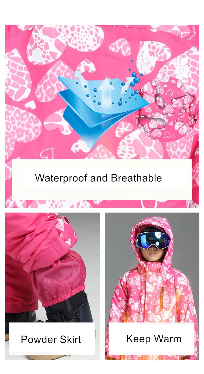 RAY GRACE/зимний костюм с принтом для мальчиков и девочек; лыжный костюм; сноуборд; спортивная одежда для детей; водонепроницаемая ветрозащитная верхняя одежда