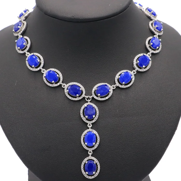 

Pretty Golden Citrine White CZ SheCrown Woman's Silver Necklace 19.0-19.5in 48x16mm