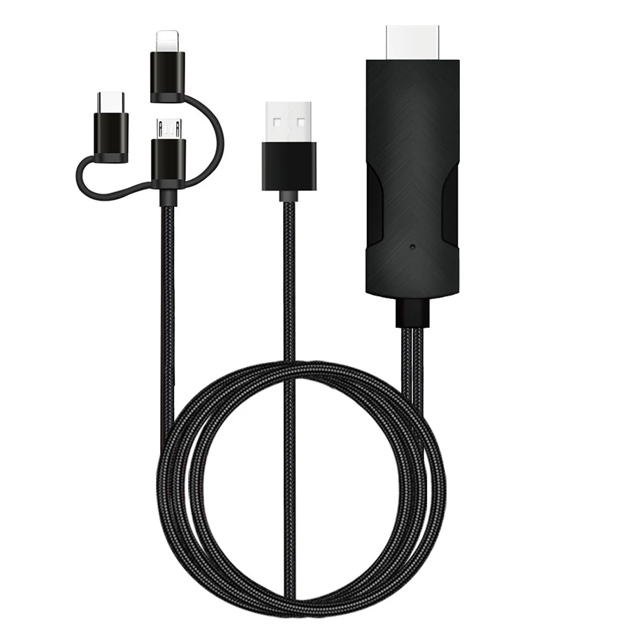 3 в 1 2 м 4 к HDMI HDTV Кабель usb type-c Micro USB к HDMI для iPhone X 8 7 6 для Android huawei Samsung, HTC, Xiaomi - Цвет: Black