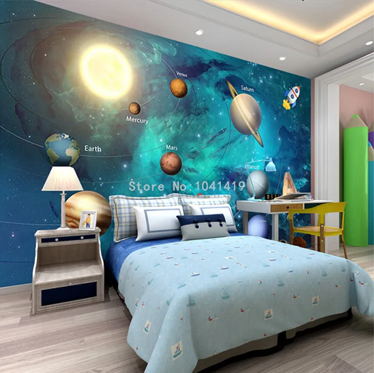3D обои Космос Вселенная детская комната звездное небо планета обои 3D стерео мультфильм Фреска Papel де Parede Infantil 3D Фреска
