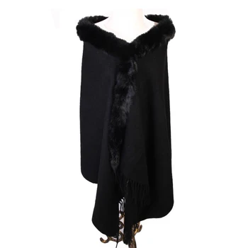 

Winter New Black Chinese Women 100% Wool Shawl Real Rabbit Fur Scarf Cape Thick Warm Scarves Pashmina Tippet 176 x 68cm WS007