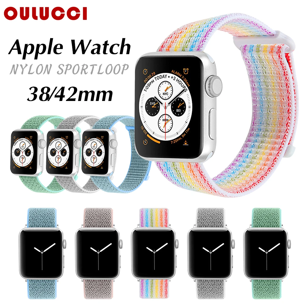 

OULUCCI colorful for belt apple watch 42mm/38 mm for apple watch 4/3 for strap apple watch strap/band accessories rainbow nylon