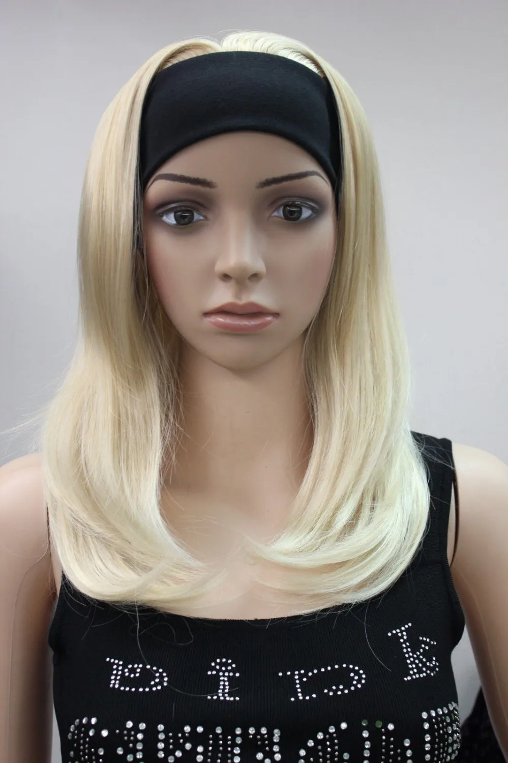 kk 002992 blonde mix 3/4 wig with headband straights end synthetic