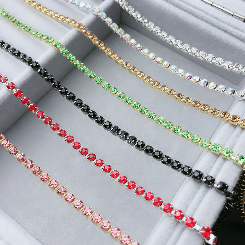 

ss16 4mm rhinestone cup chain,10yards/lot,fancy gemstone trim DIY accessories,dense crystals glass pink blue jet gunmetal trim