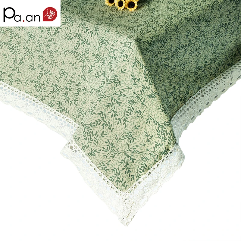 Krorean القطن مفرش طاولة مستطيلة الأخضر يترك مفرش مائدة مطبوع مع الدانتيل حافة الغبار مفارش طاولة المنزل الديكور Krorean القطن مفرش طاولة مستطيلة الأخضر يترك مفرش مائدة مطبوع مع الدانتيل حافة الغبار مفارش طاولة المنزل الديكور