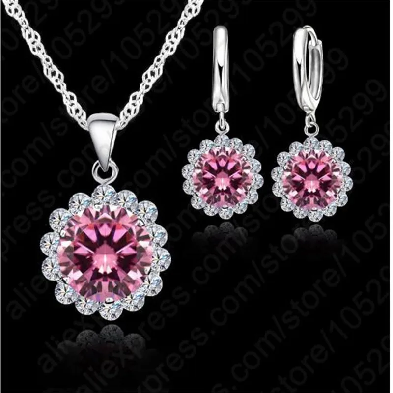 

925 Sterling Silver Austrian Crystal Water Drop Pendant Necklace Charming New Women Jewelry Sets Real Stick Earrings Sets