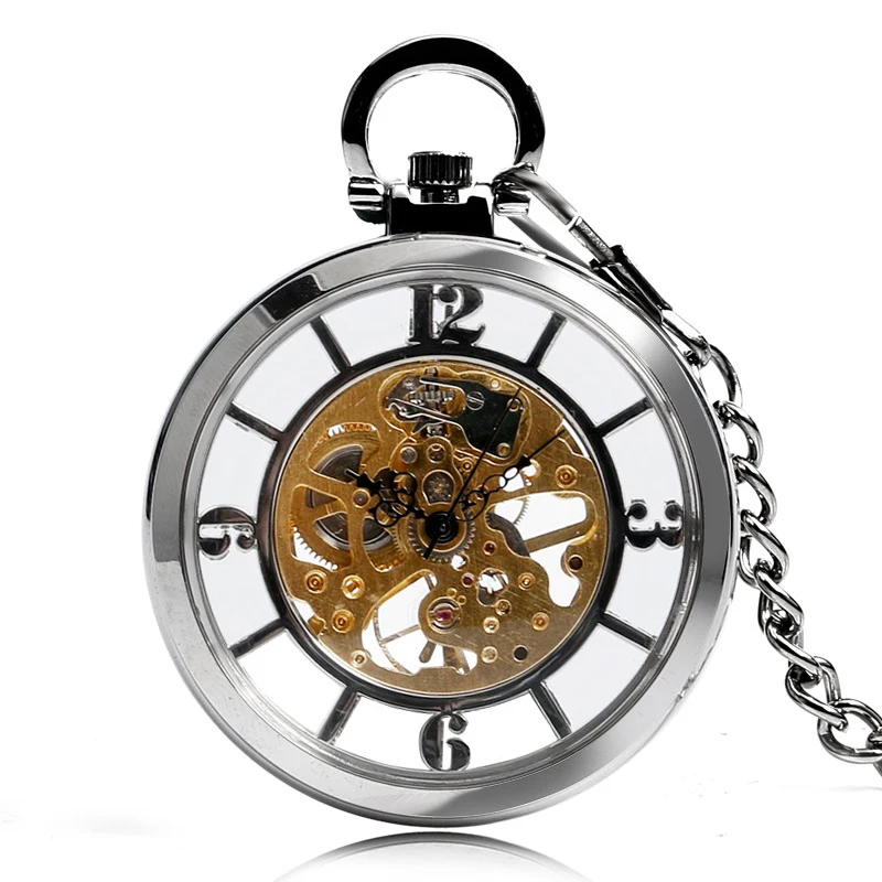 

Steampunk Skeleton Mechanical Pocket Watch Hand-winding Pendant Stylish Open Face Windup Arabic Numerals Unisex Fob Chain Gift
