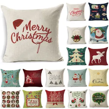 

1Pcs 43*43cm Christmas Tree Deer Bird Pattern Cotton Linen Throw Pillow Cushion Cover Car Home Sofa Decorative Pillowcase 40472