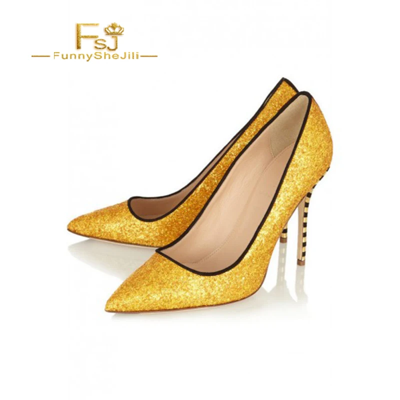 gold glitter open toe pumps