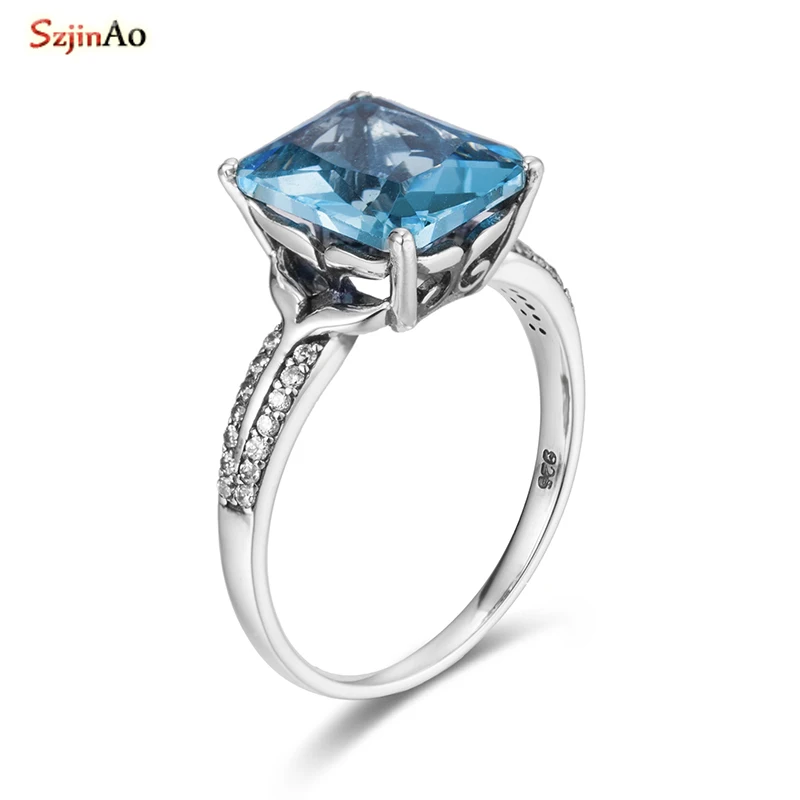 

SzjinAo Luxury Handmade 925 Sterling Silver Blue Colors Austrian Crystal Women Female Ring Famous Ring Fine Jewelry