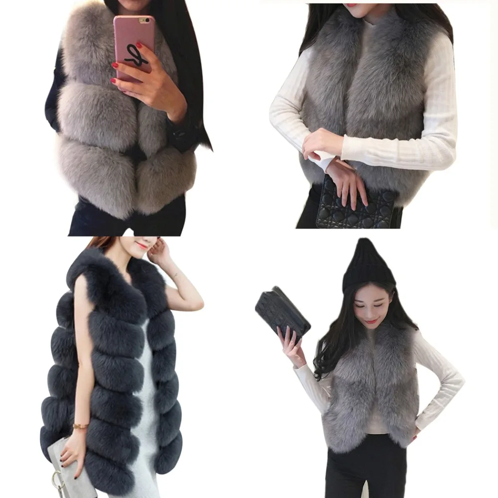 4 Style Women Faux Fur Vest Coat Winter Thick Warm Luxury Fox Fur Jacket Outwear Gilet Ladies Hairy Overcoat Colete Feminino