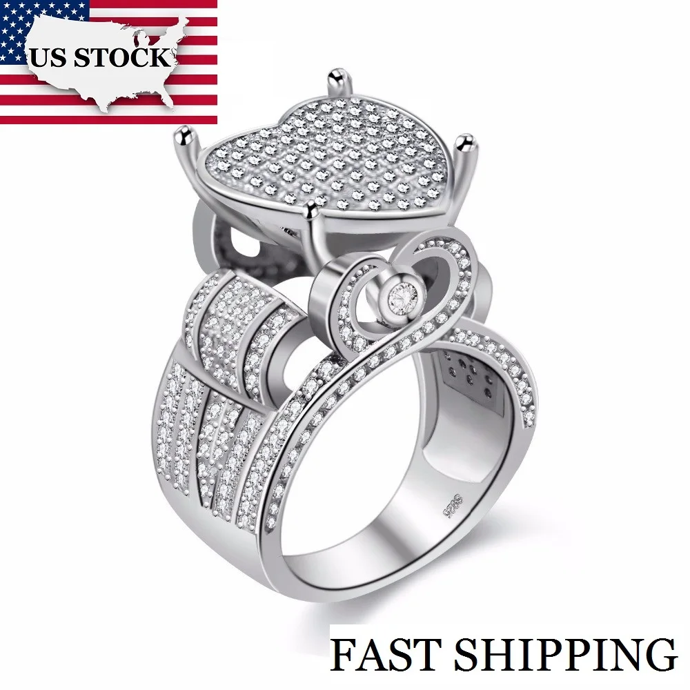 

USA STOCK Uloveido Architecture Heart Rings for Women Hollow Statement Female Ring with Stone CZ Wedding Jewelry Y426