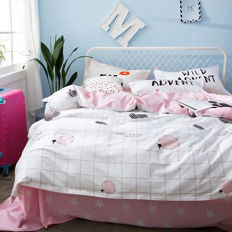 Pink Star Bed Sheets Plaid Duvet Cover Soft font b Pillow b font Case For Girls