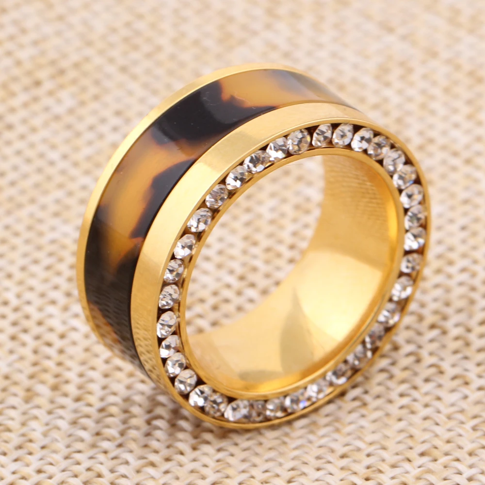 10 мм ширина бренд Дизайн Стразы 316L нержавеющая сталь кольца для женщин золото цвет свадебные украшения