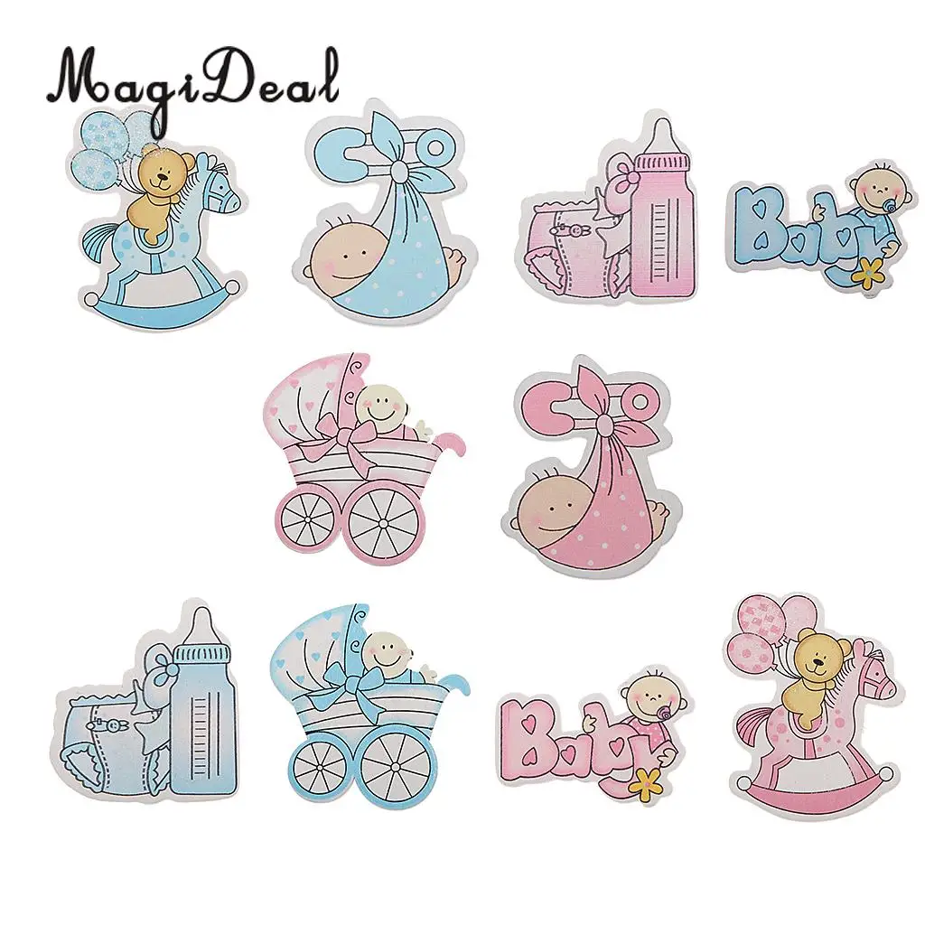 MagiDeal Novelty 10Pcs Wooden Pink/ Blue Horse Carriage Embellishments Card Making Baby Shower Children's Day DIY Craft Favor