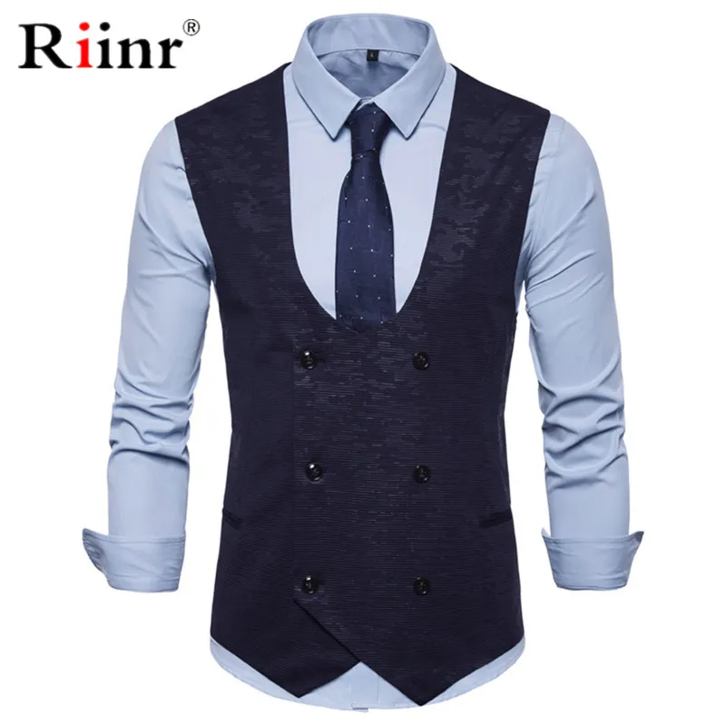 

2019 New Vest Men Slim Fit Vests&Waistcoats Casual Double Breasted Waistcoat Mens Vest Men Slim Fit Mens Suit Vest Male