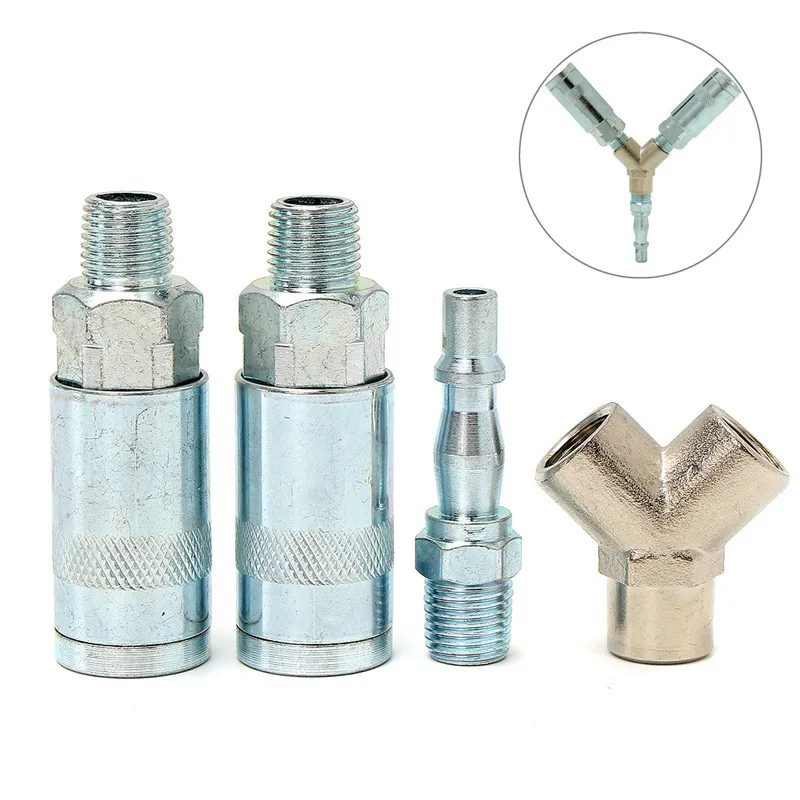 3 Way Quick Release Connector Metal 1/4 BSP Female Air Line Splitter