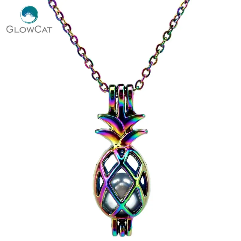 

C46 COLORS Fruit Pineapple bead cage Necklace Pendant Aroma Essential Oil Diffuser Locket Necklace
